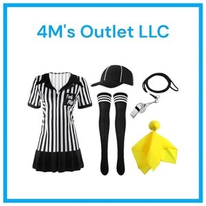 Women Referee Costume Set Umpire Outfit Stripe Ref Shirt Hat Long